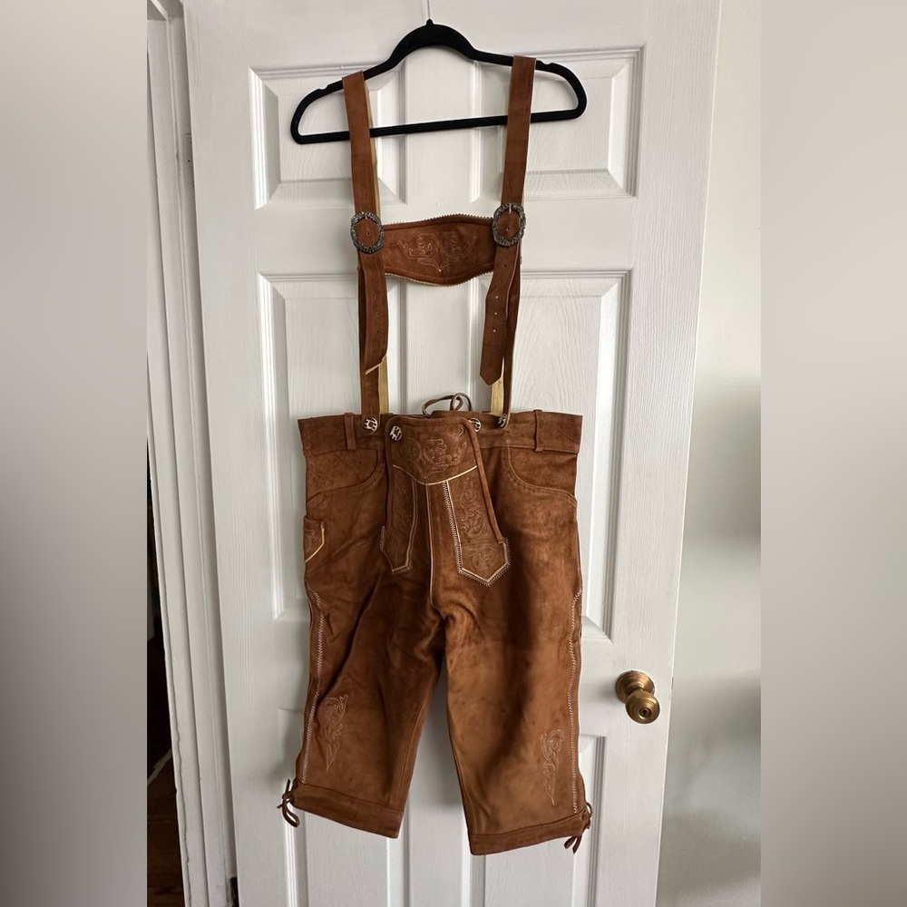 Brown Leather Lederhosen with Suspenders